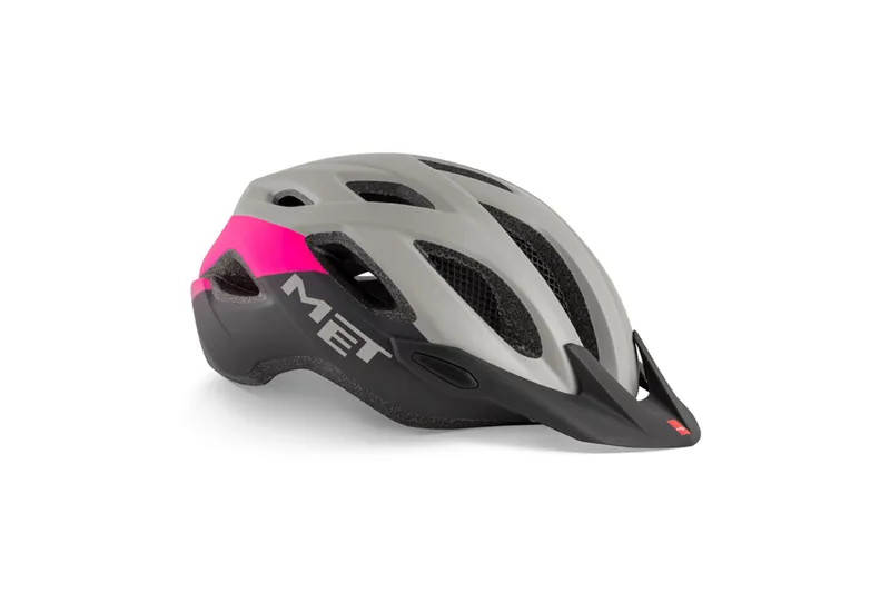 MET Crossover Commuter / MTB Helmet 56-58cm - Integrated LED - Grey / Pink 