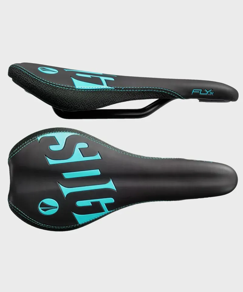 SDG Fly Junior Steel Rail Bicycle Saddle - Black/ Cyan